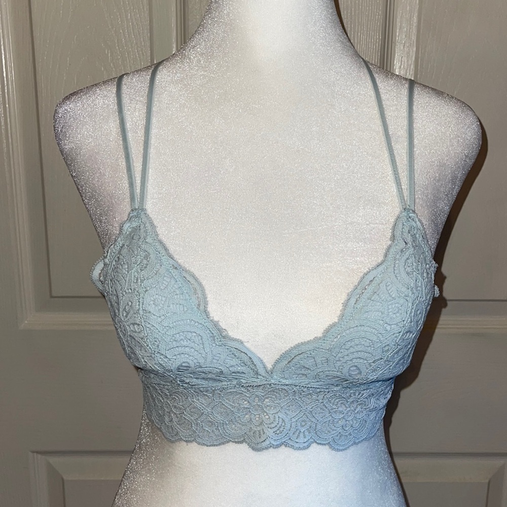 Aerie Light Blue Lace Pullover Cross Strap Bralette